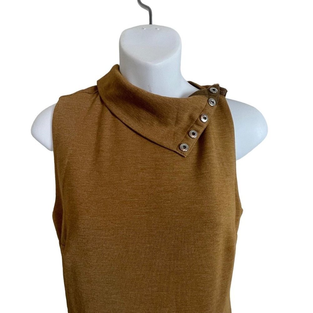 Ralph Lauren Sport Snap Leather Mock Neck Tan Ponte Dress Size S‎ - Picture 2 of 7